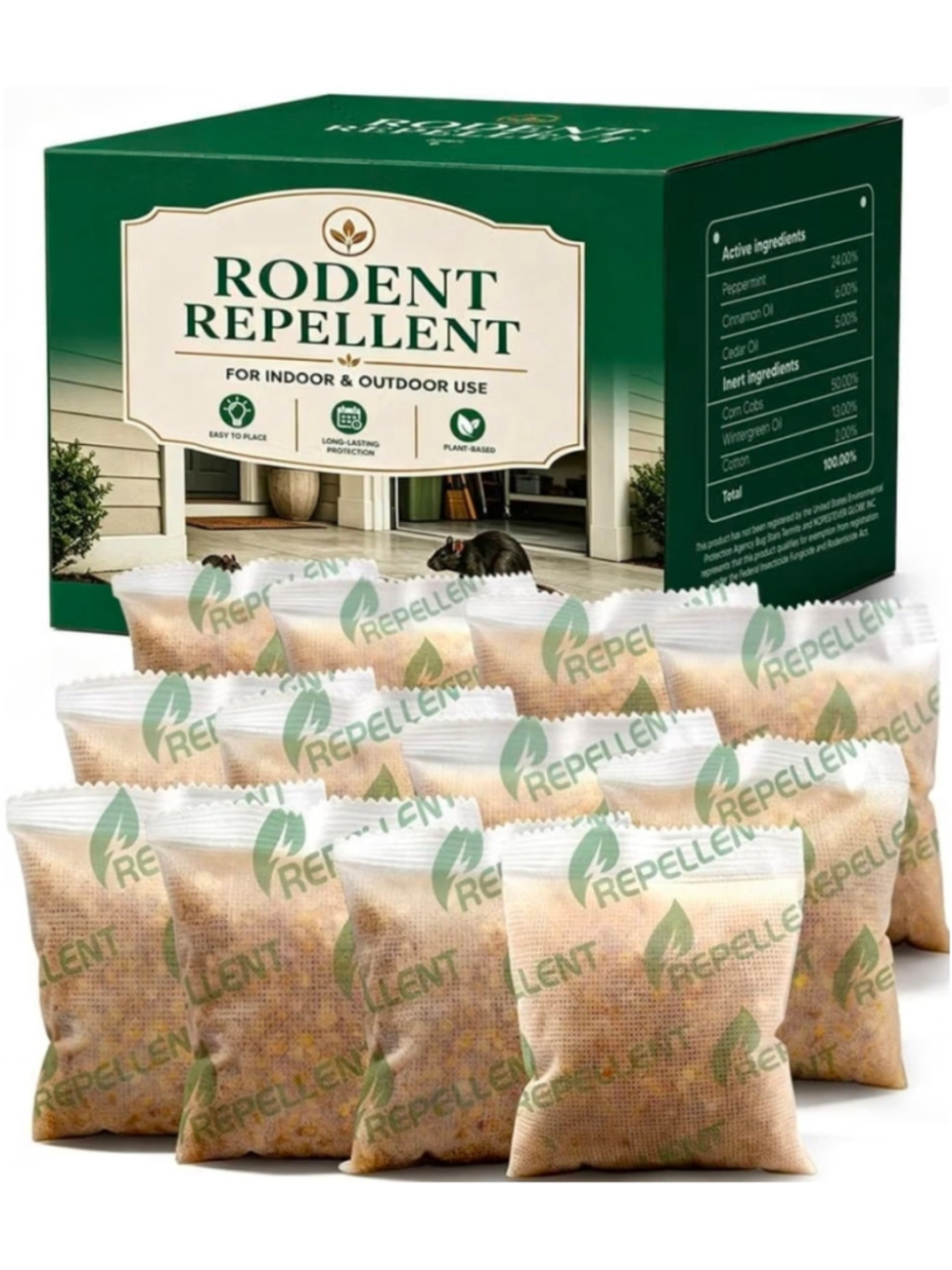 Rodent Away Repellent Pouches, Mouse Repellent Indoor & Outdoor- 12 Packs.